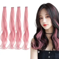 【新着商品】ファッション パーティー コスプレ耐熱 (サクラピンク) 簡単取付 つけ毛 クリップ ワンタッチ ウィッグ ウィッグ カラフルエクステ カラフルエクステ カール 4本ロング ワンタッチエクステ巻き髪 HAPVITAL