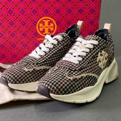 e8 《極美品》 TORY BURCH トリーバーチ GOOD LUCK TRAINER 千鳥 スニーカー 140724 7 12 ブラウン HERRINGBONE 960 箱付