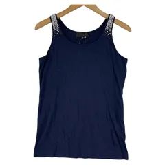 UNTITLED  アンタイトル タグ付き ビジュー ノースリーブ カットソー size2/ネイビー