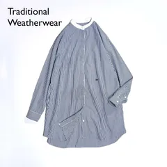 ch104 TRADITIONAL WEATHERWEAR ストライプシャツ シャツ 長袖 バンドカラー ロゴ刺繍　トラディショナルウェザーウェア　定価23,100円