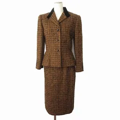 ニナリッチ NINA RICCI ヴィンテージ レトロ スカートスーツ ウール モヘア 9 茶のサムネイル
