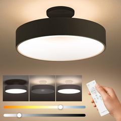 シーリングライト LED照明 12段階調色 調光タイプ 間接照明 常夜灯モード リモコン付 天井 ledライト タイマー 省エネ 簡単取付 天井照明 和室 洋室 キッチン 寝室 洗面所 リビング 日本語取扱説明書 【ユニバーサルstore】 (ブラック, 1