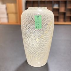 ★送料無料★未使用品 KURATA CRAFT GLASS 花瓶 縦長 白 手づくり花瓶 昭和レトロ アンティーク インテリア