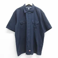 XL/古着 ディッキーズ Dickies 半袖 ワーク シャツ メンズ 大きいサイズ ロング丈 紺 ネイビー 25jul07 中古 トップス
