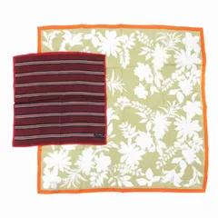 ローレンラルフローレン LAUREN RALPH LAUREN スカーフ ハンカチ おまとめ2枚セット 絹 シルク 総柄 ボーダー ロゴ ベージュ 赤 レッド /FT