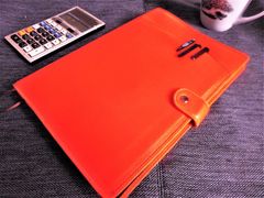 B5大学―とサイズ【表紙ポケット付きノートカバー】合皮■ベルト止め■オレンジ
