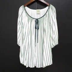 #snc シビラ Sybilla チュニック M 白 緑 ストライプ プリーツ 五分袖 カットソー 美品 タグ付き レディース [774969]のサムネイル