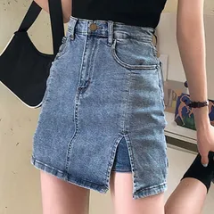 デニムミニスカート ハイウエスト Aライン スリット インナー キュロット