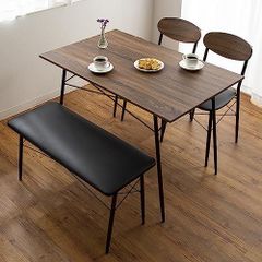 【大人気】【4点セット】アイリスプラザ ダイニング セット スチール(テーブル×1、チェア×2、ベンチ×1) STDSET-4 ヴィンテージデザイン ブラウン