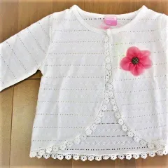 ベビー薄手カーディガン　ベビーサイズ長袖ボレロ　白　80サイズ　お出かけ