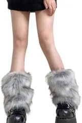 §Ｂｇ３ ルーズソックス レッグウォーマー ファー y2k ファッション フェイクファー サブカル系 地雷系ファッション(グレー,  35)