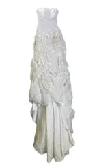 ウェディングドレス 白 花柄装飾 光沢サテン フォトウエディング ブライダル衣装 ステージ衣装 m7536