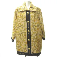 ロベルタディカメリーノ Roberta di Camerino 美品 ヴィンテージ 金釦 ステンカラー パディング コート 中綿 ロング 総柄 国内正規品 ベージュ イエロー 40 約M 0913 STKのサムネイル