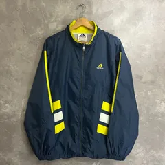 adidas ナイロンジャケット ネイビー×イエローライン サイズM(JPNL相当)