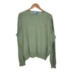 Polo by Ralph Lauren ポロ ラルフローレン コットン ニット セーター ワンポイントロゴ グリーン (メンズ L) 中古 古着 S1554