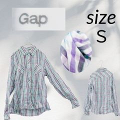 S【美品】  GAP ギャップ 長袖シャツ Sサイズ チェック柄 マドラスチェック カジュアルシャツ ブルー系 コットン100％ 鮮やかな色合いがコーディネートを華やかに彩り、個性の際立つスタイリングに仕上げます♪ S318