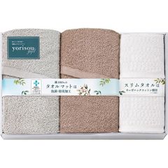 [신품] yorisou gift 타월 매트 2P&슬림 목욕 타월 2P 타월 매트 60×45cm, 슬림 목욕 타월 34×110cm L9056635