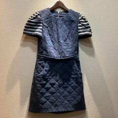 BORDERS at BALCONY ボーダーズアットバルコニー ボーダー デニム ワンピース フレアースカート ブルー SIZE36 Sサイズ キルティング