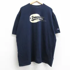 XL/古着 チャンピオン champion 半袖 ブランド Tシャツ メンズ ビッグロゴ 大きいサイズ コットン クルーネック 紺 ネイビー 25aug25 中古