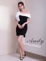 ホワイトxブラック [AN-ON2928]【Andy/アンディ】ストレッチ/ バイカラー/ 切り替え/ 肩リボン/ ビジュー/ ワンショルダー/ ドレープ/ タイト/ ミニドレス/ ワンピース/ キャバドレス