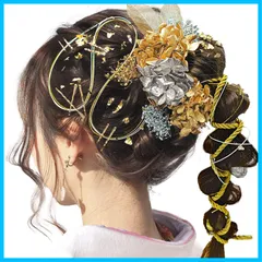 【人気商品】ロープ ヘアアクセサリー 人気 前撮り 組紐 振袖 卒業式 カスミソウ 結婚式 銀箔 和装 金箔 袴 着物 水引 浴衣 ドライフラワー ブライダル 成人式 花嫁 ヘッドパーツ 髪飾り] ゴールドピン [JZOON ゴールド葉っぱ