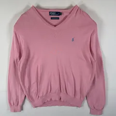 古着 ポロバイラルフローレン Polo by Ralph Lauren セーター ニット ワンポイントロゴ刺繍 Ｖネック PIMA COTTON XL  ピンク メンズ