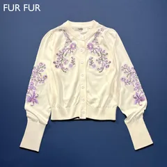 fur fur - スカジャンフラワー刺繍カーディガン　ホワイト FURFUR（ファーファー）の「スカジャンフラワー刺繍カーディガン