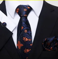 ネクタイ ポケットチーフ カフスボタン　3点セット　結婚式　発表会　七五三祝い イベント パーティー ダンスパーティー 卒業式 入学式 入社式　ブラック　ネイビー　オレンジ　ゴールド　ペイズリー　扇柄　ワイシャツ　メンズネクタイ　チーフ　ハンカチ　カフス