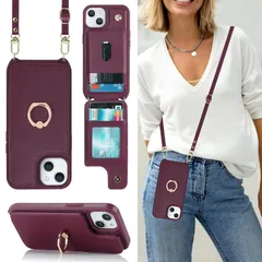 Cavor iPhone13 iPhone14 手帳型ケースiPhone14 スマホケースショルダー クロスボディ肩掛け 首かけ 斜めがけショルダー ケース 背面ポケット付きiPhone13 財布型ケース【上下開】iPhone13 携帯ケース【RFID機能 1