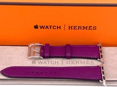 極美品 HERMES エルメス Apple Watch アップルウォッチ 専用ベルト シンプルトゥール 38MM レザーベルト アネモネ パープル 紫 X刻印 箱付属