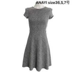 美品 アナイ ANAYI 36、S、7号 ワンピース 半袖 膝丈 フレア Aライン コットン 灰色 総柄 レディース S5P435