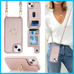 【人気商品】横置磁気機能 可愛 360°回転リング カード収納 case 15 Qi急速充電対応-ピンク 15 15 携帯ケース【RFID機能】iPhone 財布型ケース【上下開】iPhone15 背面ポケット付きiPhone ケース ショルダー 斜めがけ 首