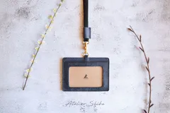 IDカードケース　本革　ｲﾀﾘｱﾝﾚｻﾞｰ　Navy ネイビー　濃紺