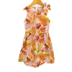 ベベ ノースリーブワンピース ボタニカル柄 トップス キッズ 女の子用 120サイズ オレンジ×ホワイト×イエロー BeBe 【中古】