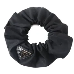 極美品△PRADA プラダ 1IF015 レディース ReNylon リナイロン トライアングルロゴ シュシュ／ヘアアクセ NERO ブラック 箱付 大人可愛い♪のサムネイル