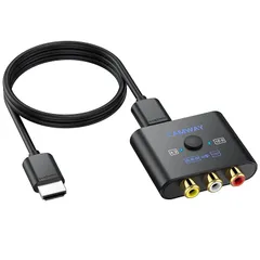 CAMWAY RCA to HDMI 変換 コンバーター 16:9/4:3変換 AV to HDMI コンバーター hdmi 変換 720P/1080P変換 rca hdmi 変換 （赤、白、黄）3色端子 ミニ コンポジット Wii/PS1/PS2/N64用
