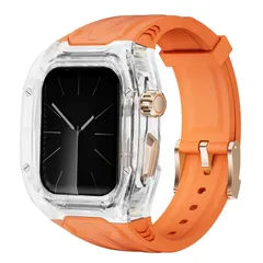 【特価セール】watch 男女通用apple 耐衝撃 アクセサリー Ultra2/Ultra/9/SE/8/7/6/5/4対応 Series Watch Watch カバー付きApple アップルウォッチバンド TPU素材 (45mm/44mmオレンジバンドと