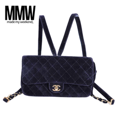 【デジタル鑑定書付き】CHANEL　ベロアマトラッセバッグパック　ダークネイビー