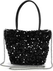 HARGIO(ハルジオ) スパンコールバッグ パーティーバッグ レディース トート ショルダー トートバッグ ショルダーバッグ ハンドバッグ ポシェット チェーン チェーンバッグ 小さめ ミニ おしゃれ かわいい 結婚式 ドレス(ブラック)