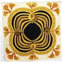 ランバン シルク スカーフ ベージュ×ゴールド×ブラック 中古 ABランク