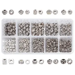 【在庫セール】チベット風 チャーム ジュエリー製作 メタルビーズ アクセサリーパーツ 座金 花座 DIY用 菊座 スペーサービーズ クラフト 合金 10種 手作り素材 約500個 PandaHall アンティークシルバー PH