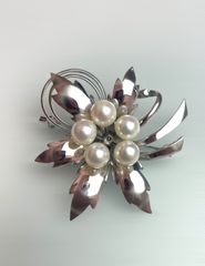 シルバー(銀製) ・あこや真珠 パール 6mm 花モチーフ ブローチ