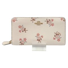 美品 COACH コーチ 長財布 ホワイト 白 レザー ピンク イチョウ 落ち葉 