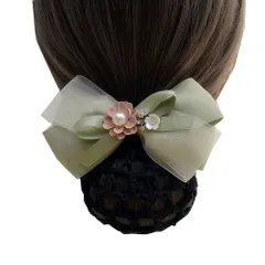 【話題商品】婚葬祭 入学式 結婚式 披露宴 レディース ヘアクリップ お団子ネット 髪飾り 髪留め ネット付き バレッタ ボリュームリボン まとめ髪ネット 蝶結び 花 人気な シニヨンネット Fintier