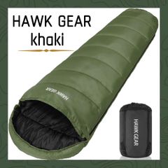 【カーキ】HAWKGEAR おまけ付き ホークギア 寝袋 シュラフ マミー型 キャンプ