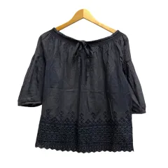 アルマーニ ジーンズ ARMANI JEANS ブラウス 長袖 刺繡 総柄 コットン 8 紺 ネイビー レディースのサムネイル