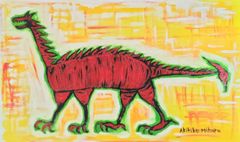 Akihiko Mihara, a Salon d'Automne award-winning artist [KODAIRYU], oil painting, small piece, art, interior, colorful, stylish, original, contemporary art, art, sized drawing, dinosaur, dragon, monster, oil painting, artwork, green, canvas art