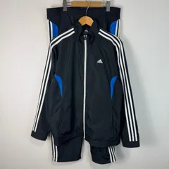 adidas アディダス トラックジャージ トラックジャケット 上下 セットアップ メンズ Lサイズ ブラック 黒 ブルー 青 3本線 3ストライプ スポーツウェア トレーニングウェア ランニングウェア 古着 ロゴ