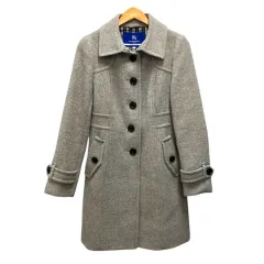 バーバリーブルーレーベル BURBERRY BLUE LABEL E1B32-630-07 コート アンゴラ混 ウール混 裏地チェック ロング丈 長袖 40 グレーのサムネイル