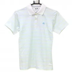 【美品】アディダス 半袖ポロシャツ 白×ライトブルー ボーダー CLIMACOL レディース M/M ゴルフウェア adidas